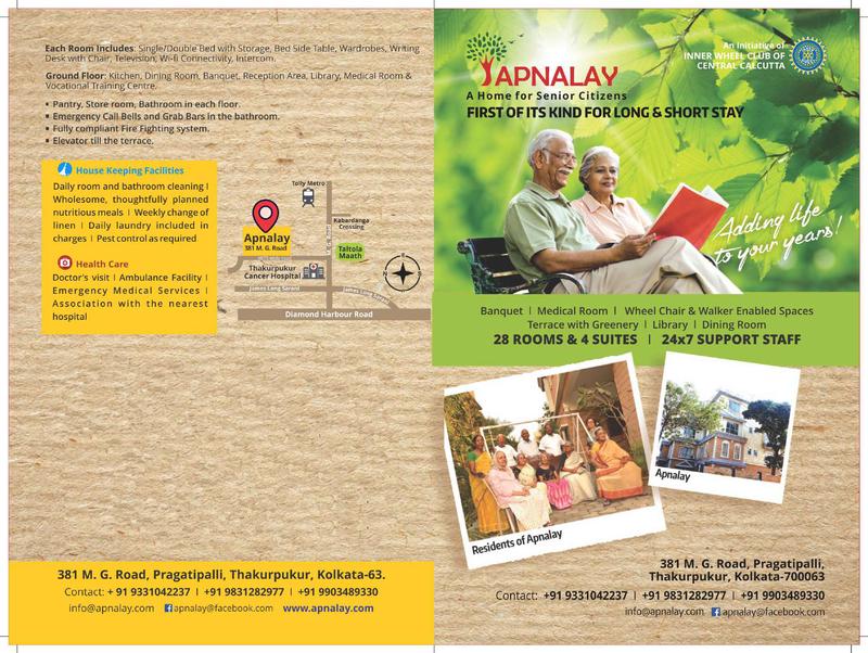 Apnalay senior living home brochure, Thakurpukur, South Kolkata